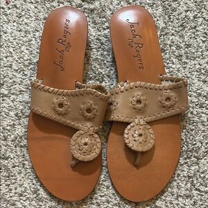 Jack Rogers Tan Sandals with Floral Embellishment